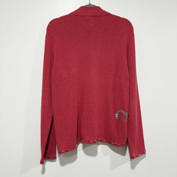 Coldwater Creek Cardigan Sweater Womens Size XL Red Embellished Cat Full Zip - Picture 3 of 7